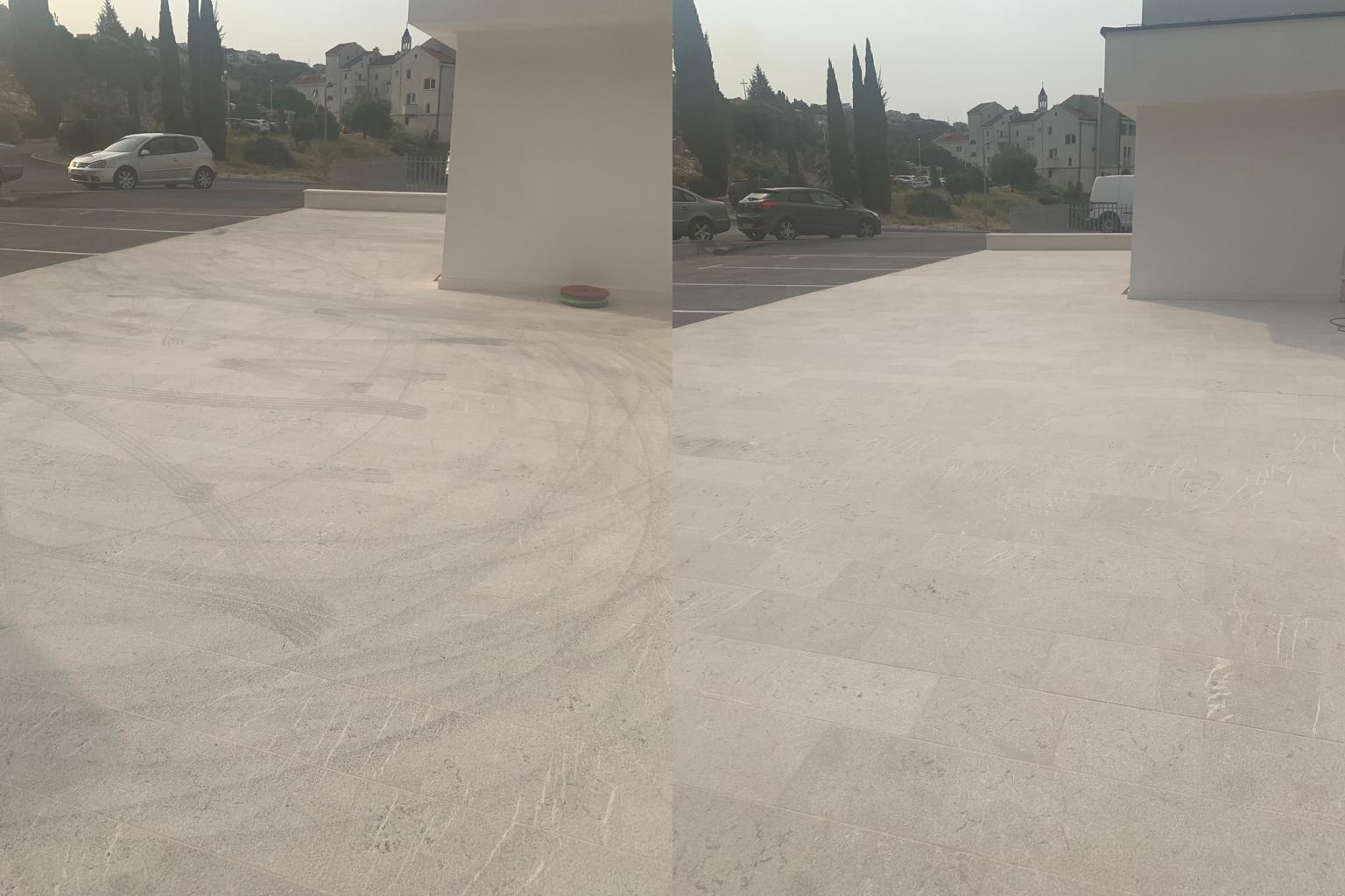 Cleaning parking lot before and after